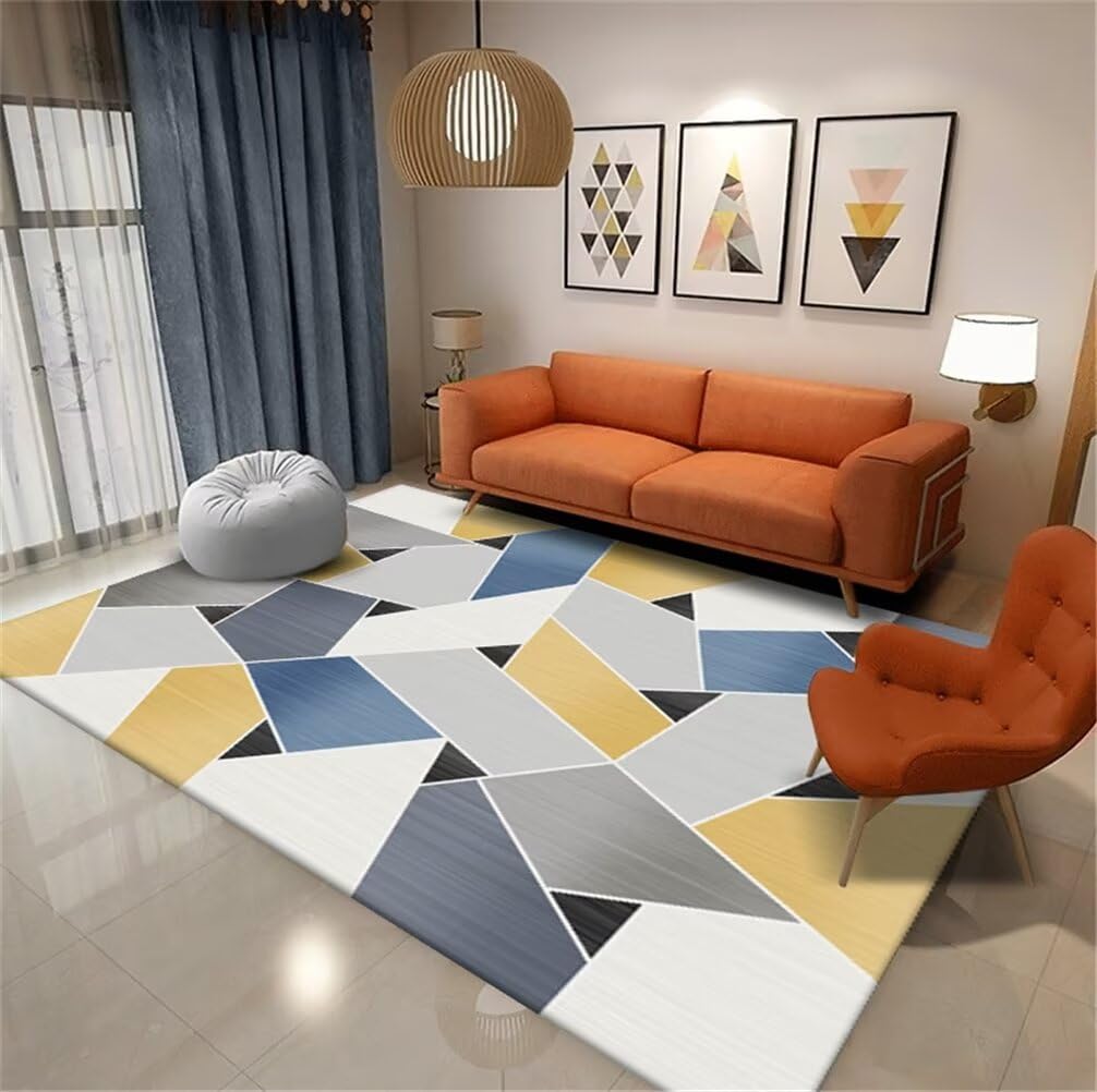 Tapis lavable moderne gris jaune pour simplifier l'entretien