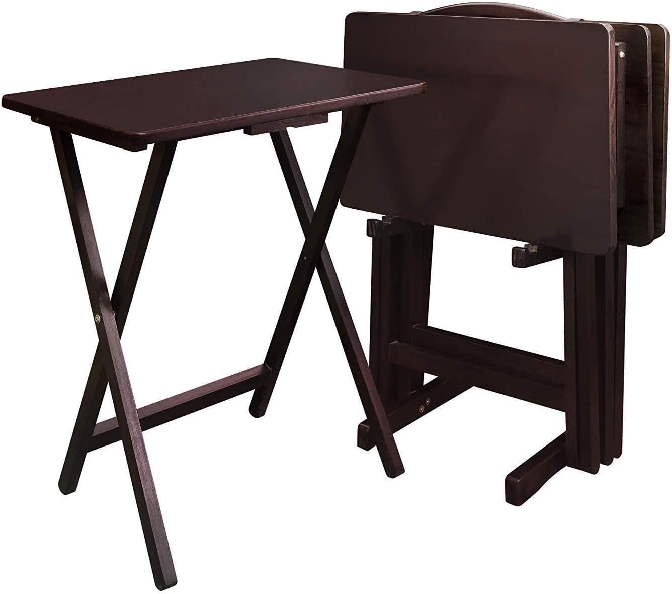 HomeStock Antique 5-Piece Solid Wood Folding Tray Table Set with Storage Stand 4 Durable TV Tables for Living Room or Snacks, 19" x 14.75" x 25.5" White