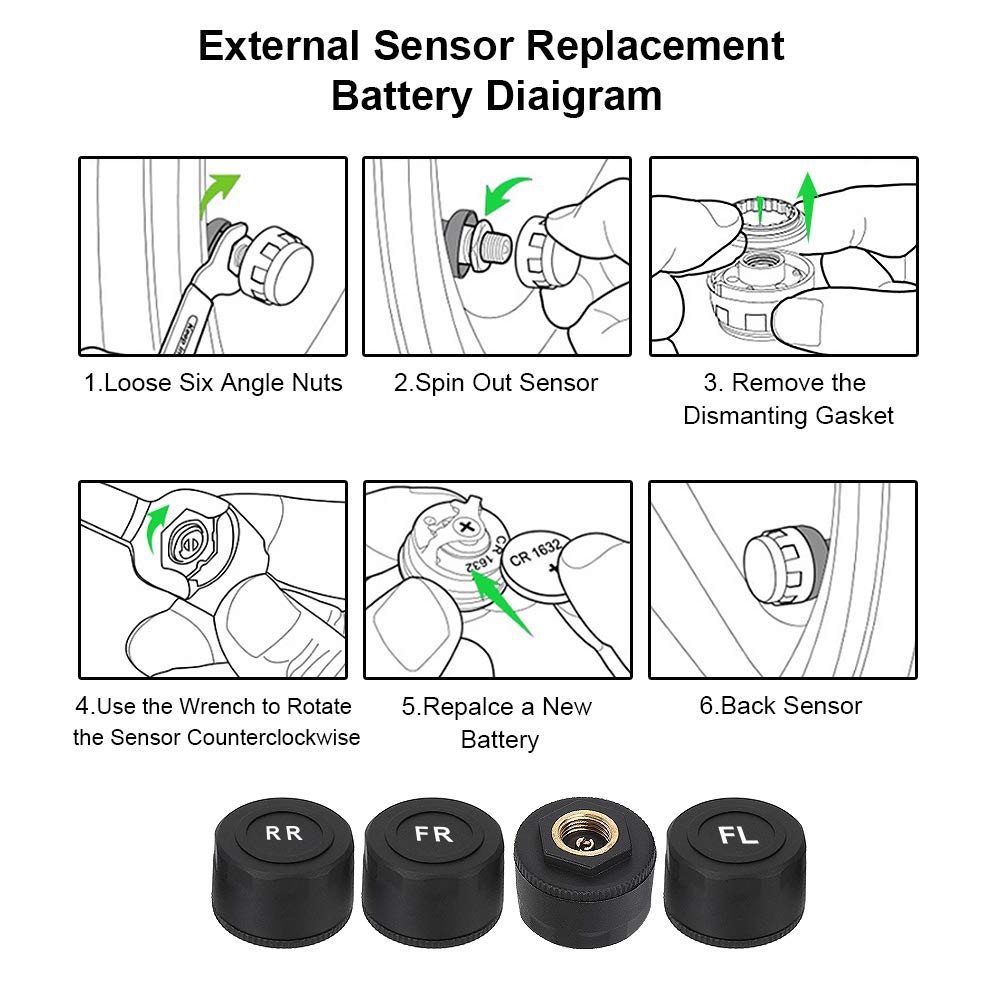 Tpms Sistema di monitoraggio della Pressione dei Pneumatici for Auto con Allarme di Temperatura a energia Solare con 4 sensori Interni/Esterni Pressione Pneumatici(External Sensor)