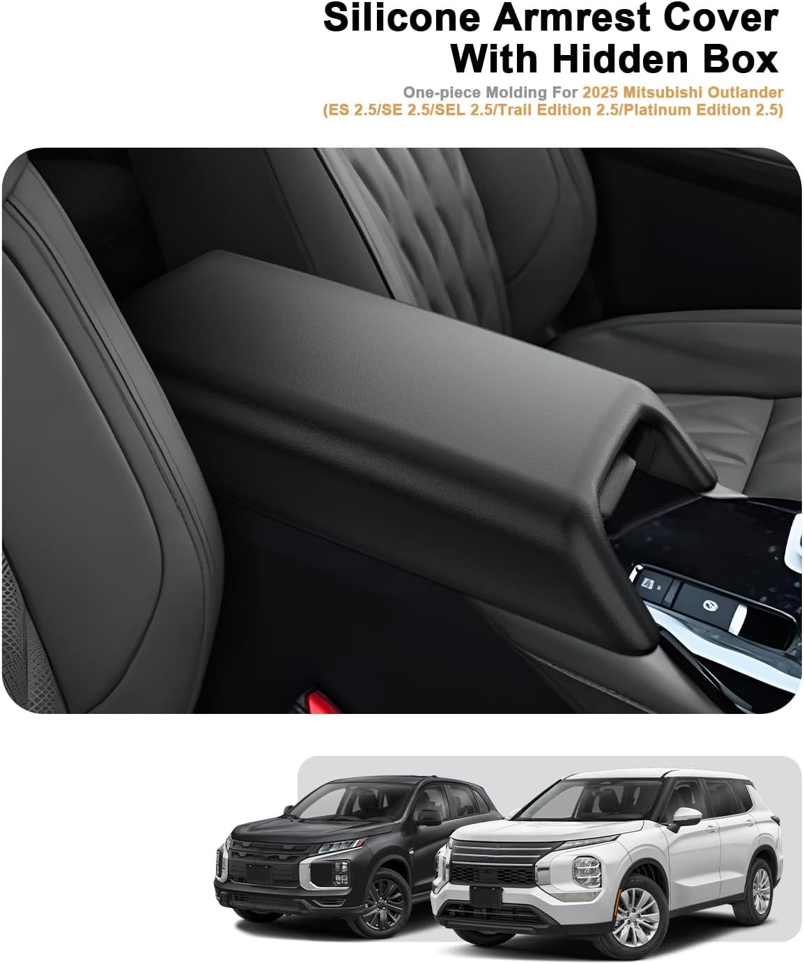 2026 Outlander Armrest Hidden Organizer - One-piece Molding Silicone Center Console Armrest Cover with Hidden Storage Box For 2025-2026 Mitsubishi Outlander(ES/SE/SEL/Trail/Platinum) Accessories