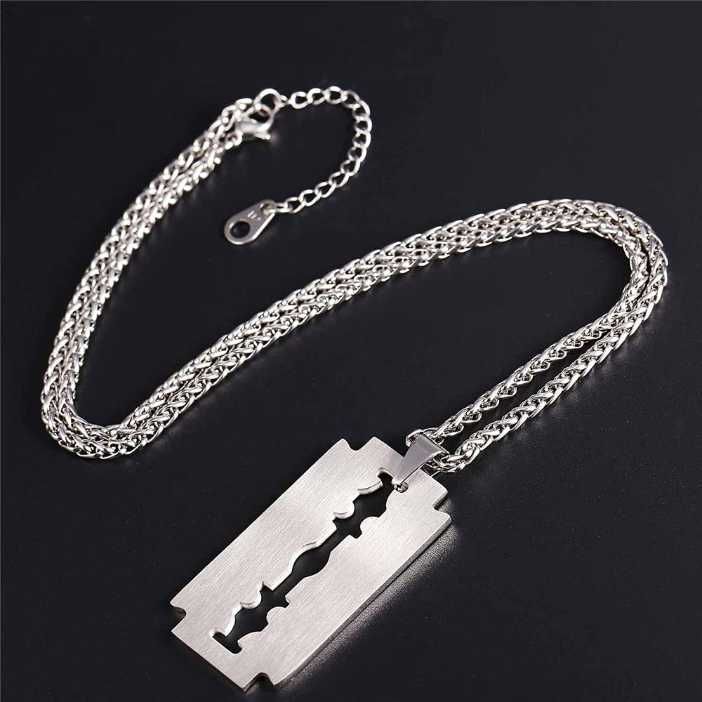 U7 Collar Hombre Razor Blade Collar de Acero Inoxidable Razor Blade Colgante Cuchillo Dog Tag Ejército Militar Colgante Collar Hip Hop Collar Personalizado para Hombre Mujer