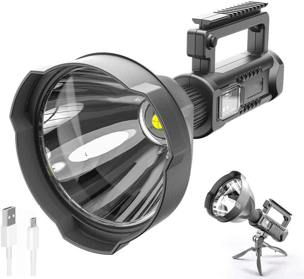 Super Bright Rechargeable Spotlight, Handheld Tactical Flashlight 4 Modes High Power Portable Waterproof LED Searchlight USB Output P90 Camping Torch for Outdoor (P90-Large Size)