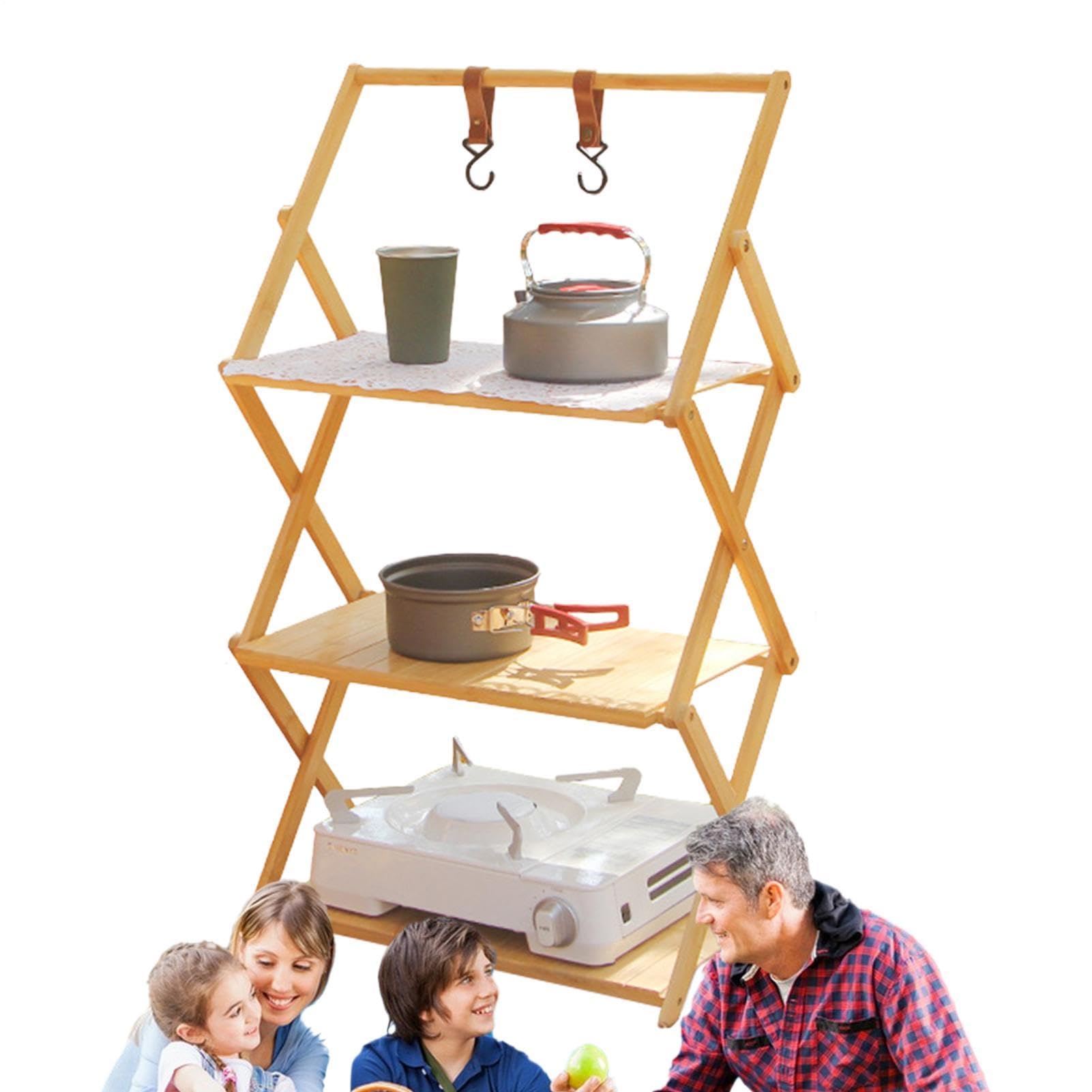 Generico Tavolo Cucina Campeggio Pieghevole – Metallo | Mobiletto Scaffale Multiplo | Organizzatore Picnic Estetica Regalo Kit PRO Cottura Esterna Escursione