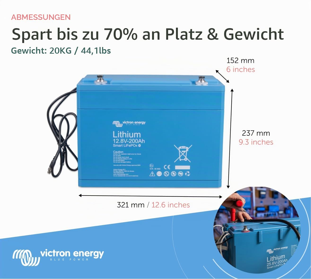 Victron Energy LiFePO4 Batterie 12,8V 200Ah Smart