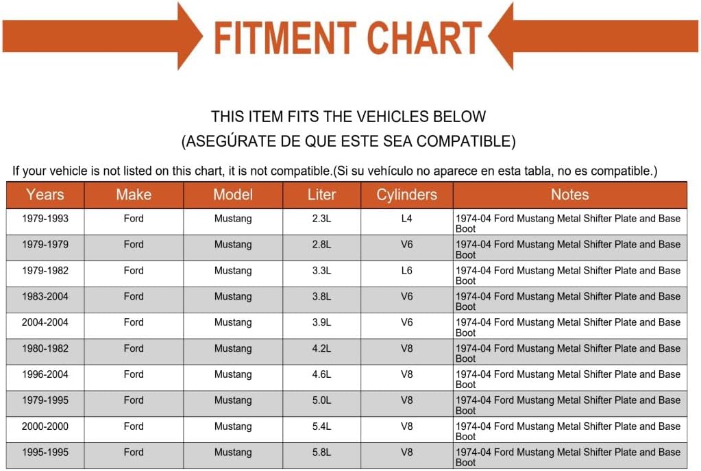 Replacement Metal Shifter Plate and Base Boot for 74-04 Ford Mustang
