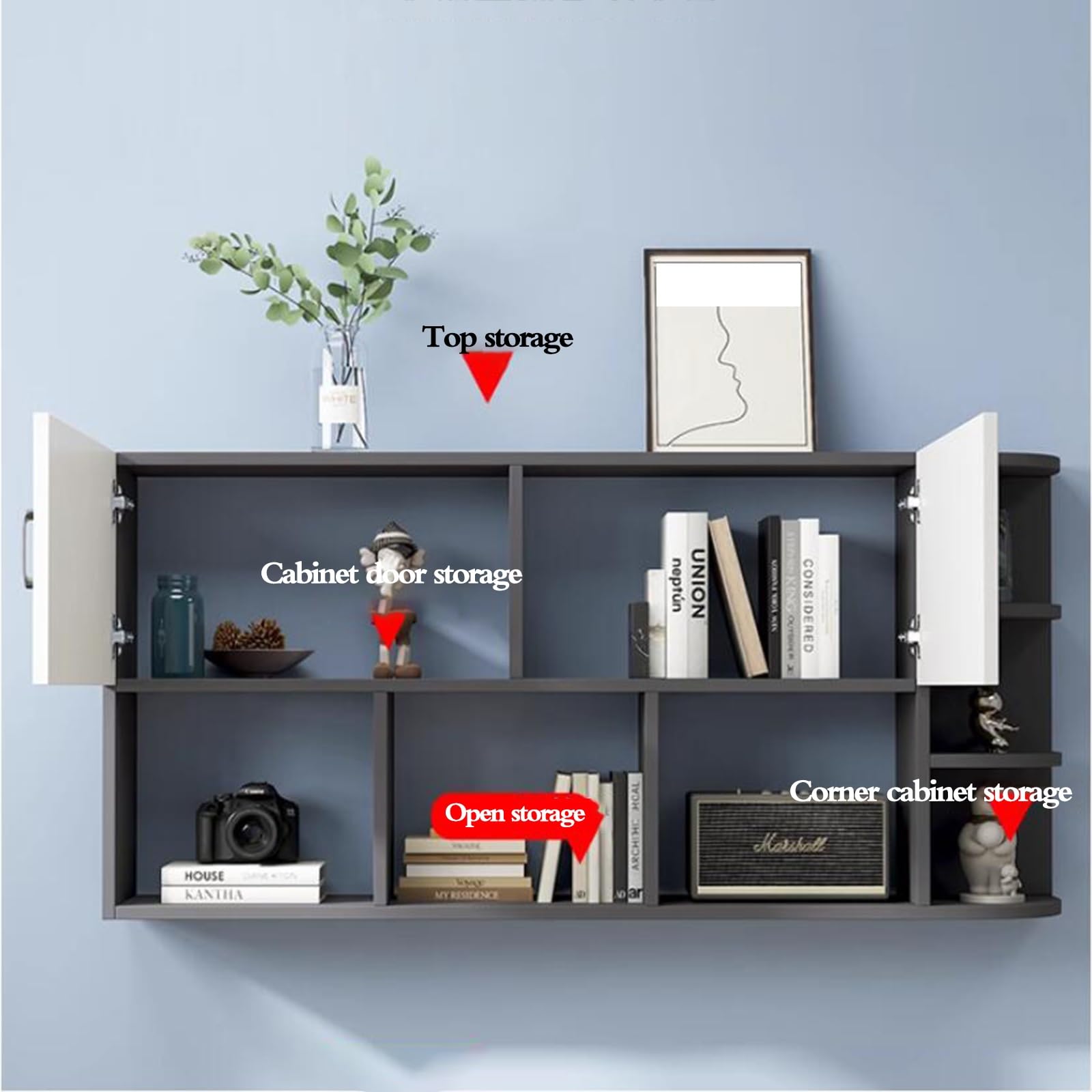 Estanterías De Pared En El Salón Gabinetes De Pared Decorativos Creativos. Librerías Pared Estudiar Gabinetes De Almacenamiento Multicapa Bastidores Almacenamiento con Puertas.