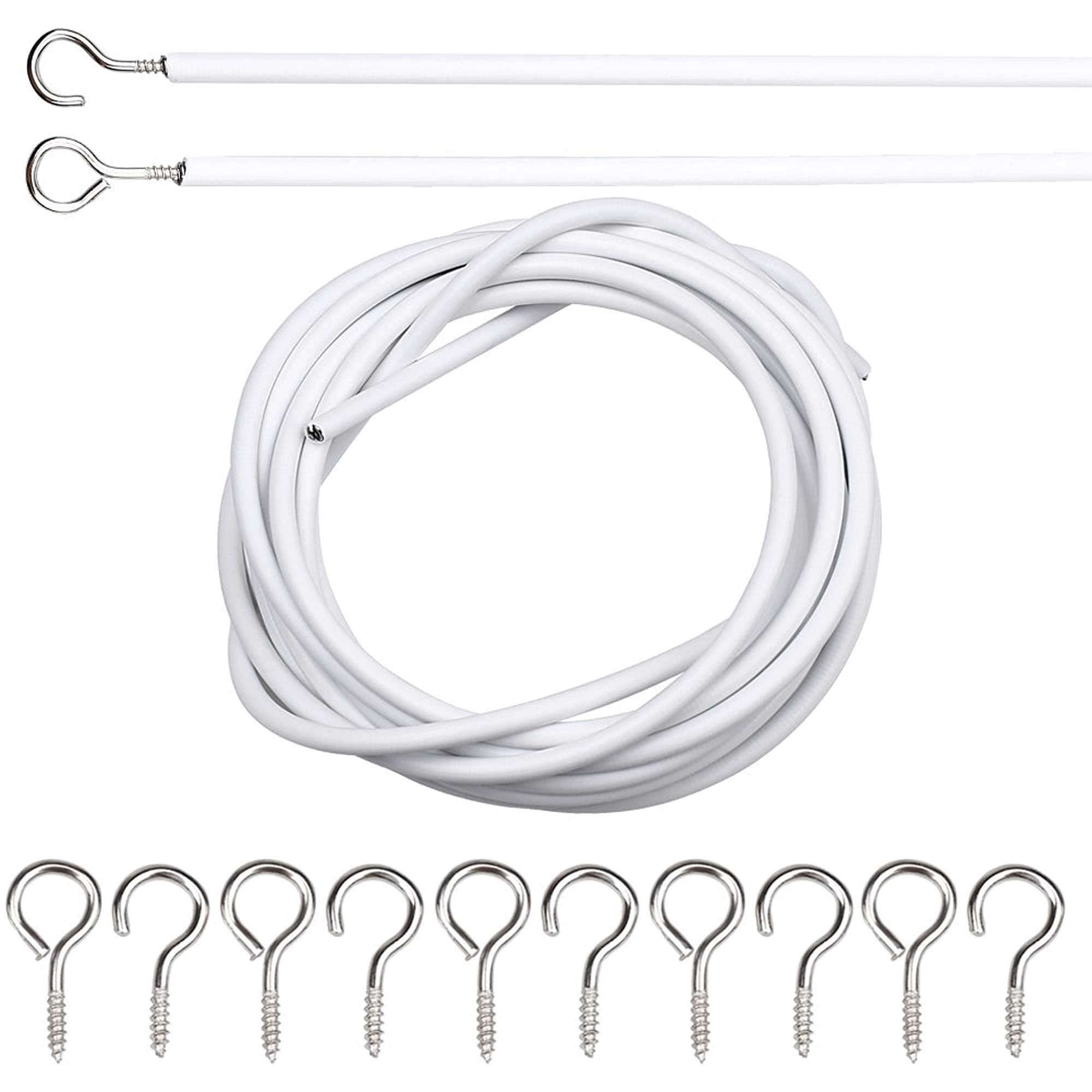 PLASTIFIC Curtain Wire Net Curtain Wire And Hook Set Cord Cable And Eyes For Net Curtains Rail Net Curtains Tension Rod Curtain Hooks Plastic White Hooks (3 meter)