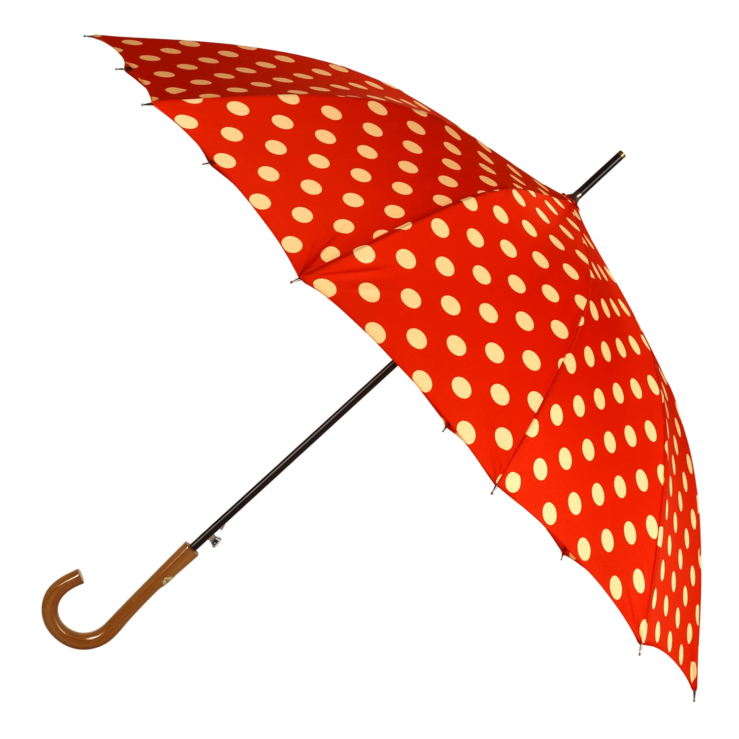 Agaric Classic Wooden Hook Handle J Stick Umbrella Auto Open Windproof Umbrella for Women (Red)