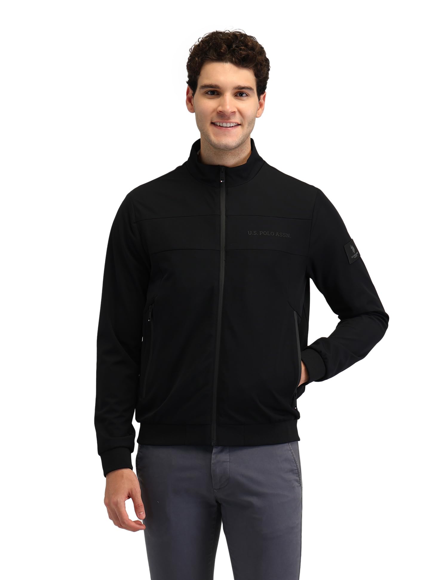 u.s. polo assn. Men's Black Solid High neck Long Sleeve Casual Polyester Regular Fit Jacket-picture-50