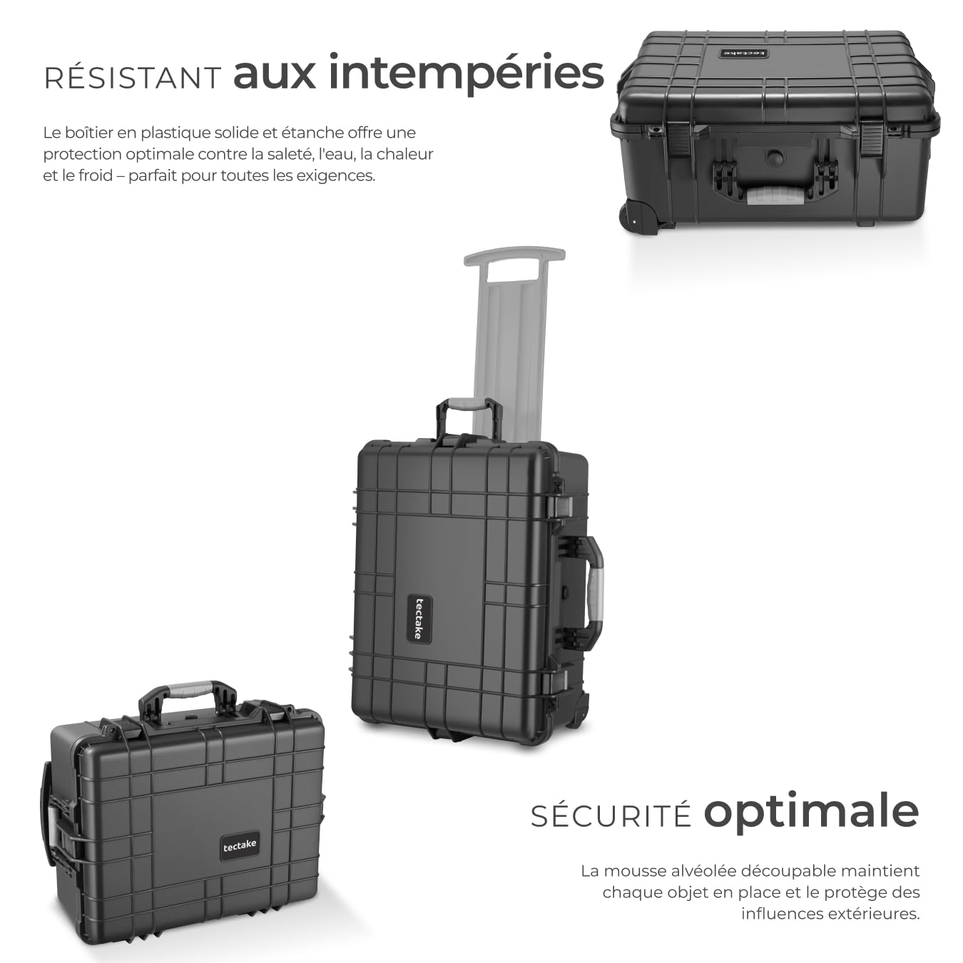 tectake® Valise à roulettes avec Protection en Mousse pour Appareil Photo, caméra & Accessoires ou Outils, Boite étanche, avec œillets pour Cadenas, Résistante aux Chocs, poussière & Eau