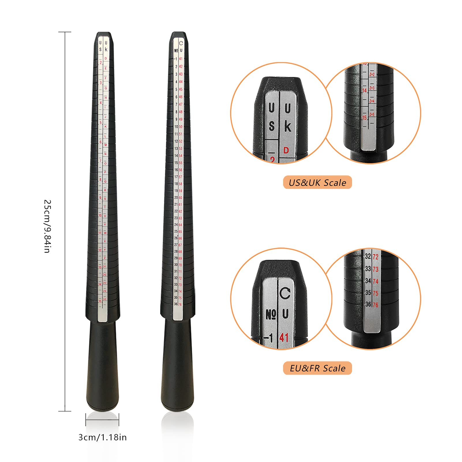 Ring Sizer Measuring Tools Plastic Ring Mandrel Ring Sizer Belt Metal Ring Gauge with Rubber Hammer for Measure Finger Rings Size Tools