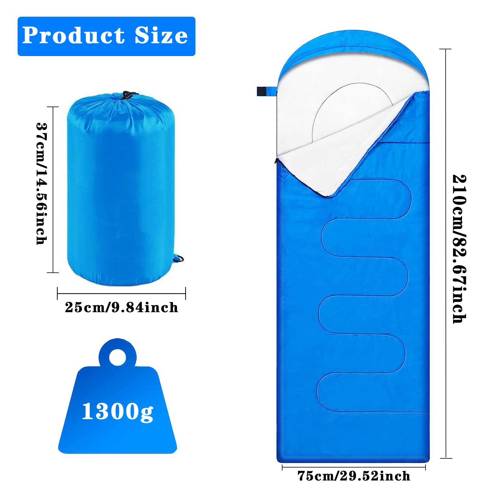 Blauer Tragbarer Schlafsack 4 Jahreszeiten 210 * 75cm mit Kissen, Augenmaske und Ohrstöpsel für Erwachsene und Kinder - Camping, Strand und Wandern
