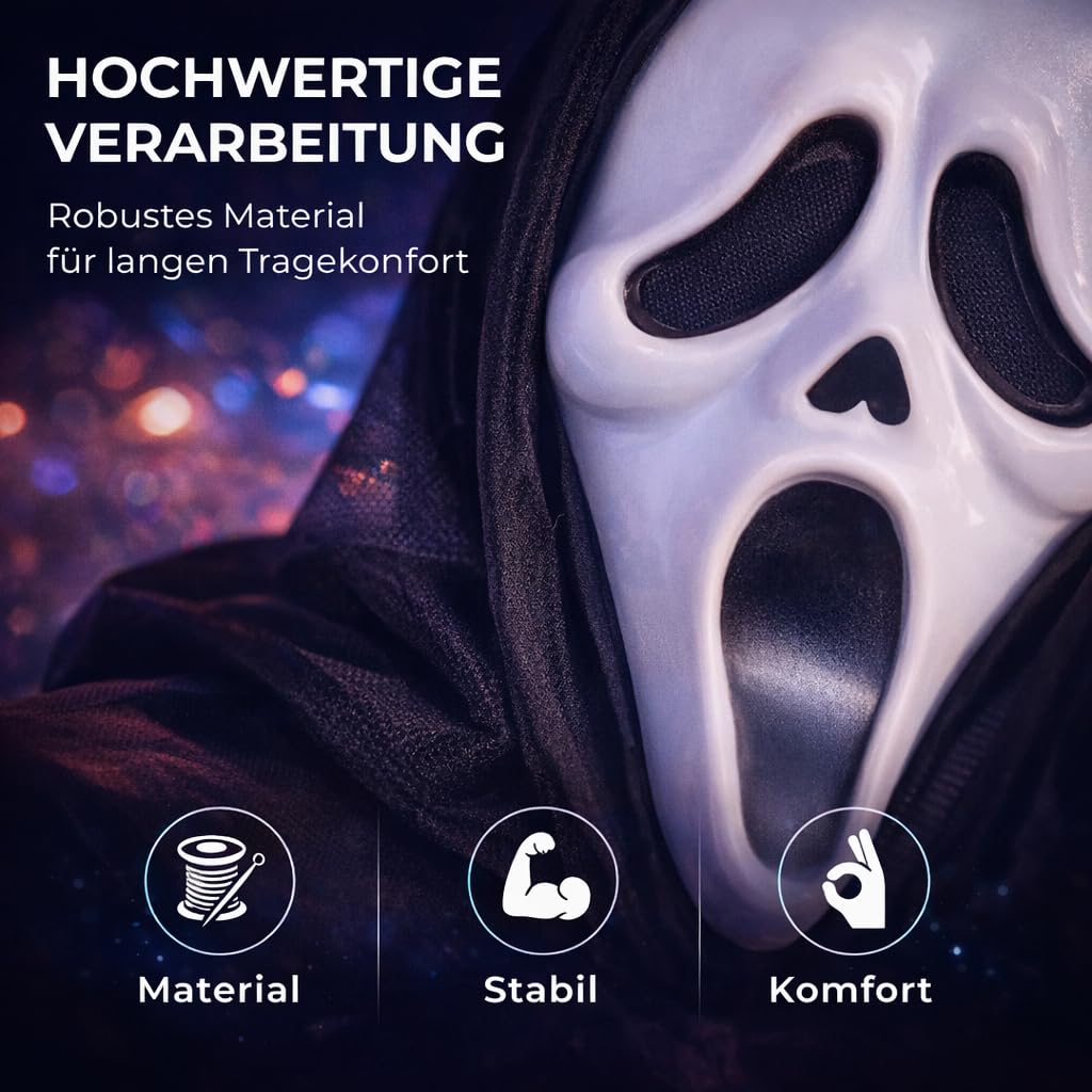 Costumed Krzyk Halloweenowa maska horroru - dla mężczyzn i kobiet jako kostium na Halloween - maska kostiumowa Ghostface Fancy Dress Ghost Mask