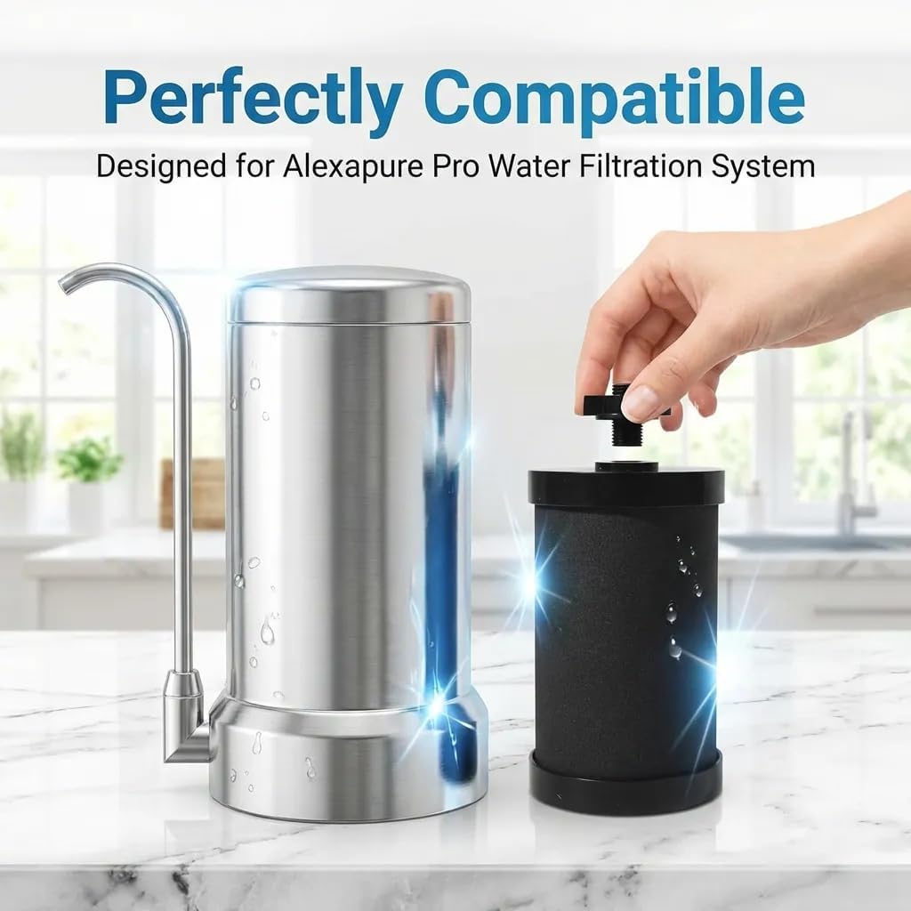 Pro Filter Replacement, NSF/ANSI 42 Certified, 5,000 Gallon Capacity, Compatible with Alexapure Water Filtration Systems, Black Single Filter Pack for Enhanced Contaminant Reduction 1-Pack