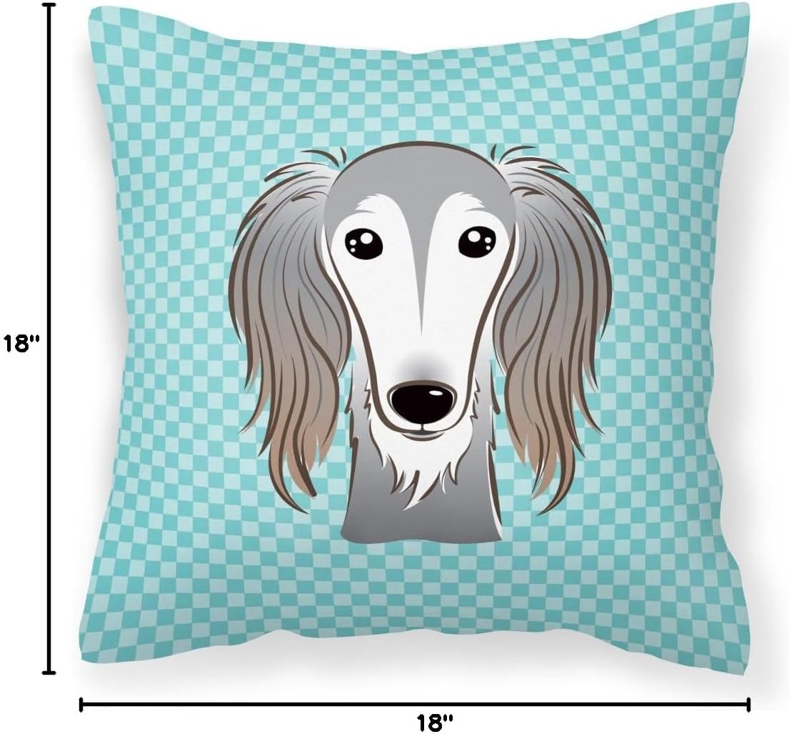 Caroline's Treasures BB1167PW1818 Checkerboard Blue Saluki Fabric Decorative Pillow Machine Washable, Indoor Outdoor Decorative Pillow for Couch, Bed or Patio, 18Hx18W