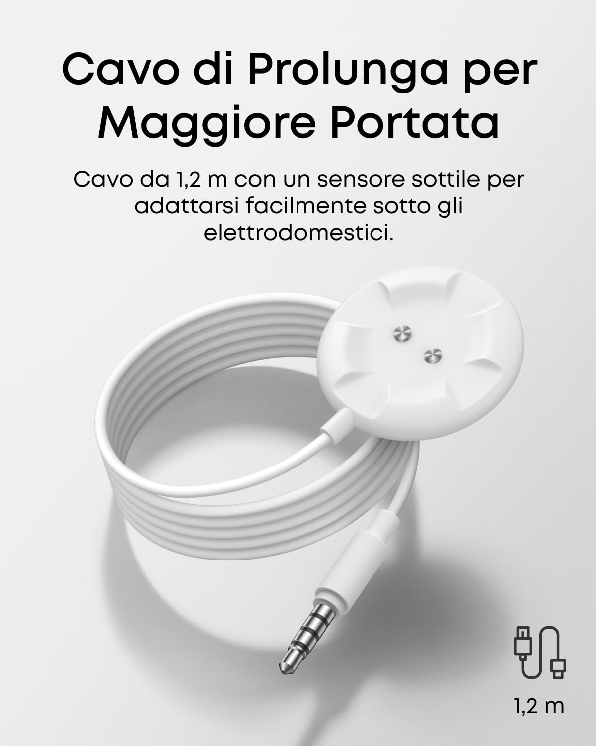 eufy Sensore Acqua e Gelo E20, Doppia Rilevazione, Portata Estesa con Cavo, Allarme Integrato da 75 dB, Batteria Durevole di 5 Anni, Richiesta Versione UE di HomeBase 2, 3, Mini o Pro