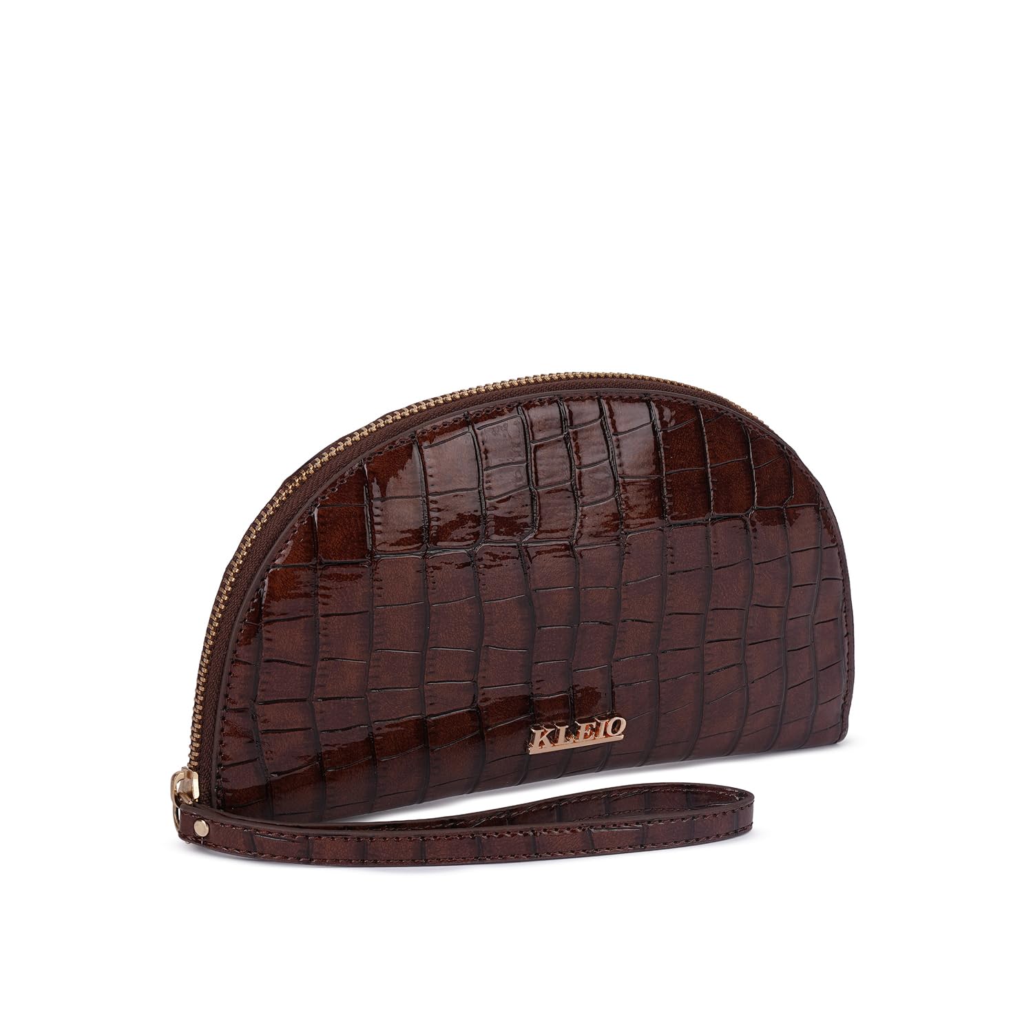 kleio Vegan Croco Half Moon Wristlet Wallet with Zip Closure for Women (Brown)-picture-17
