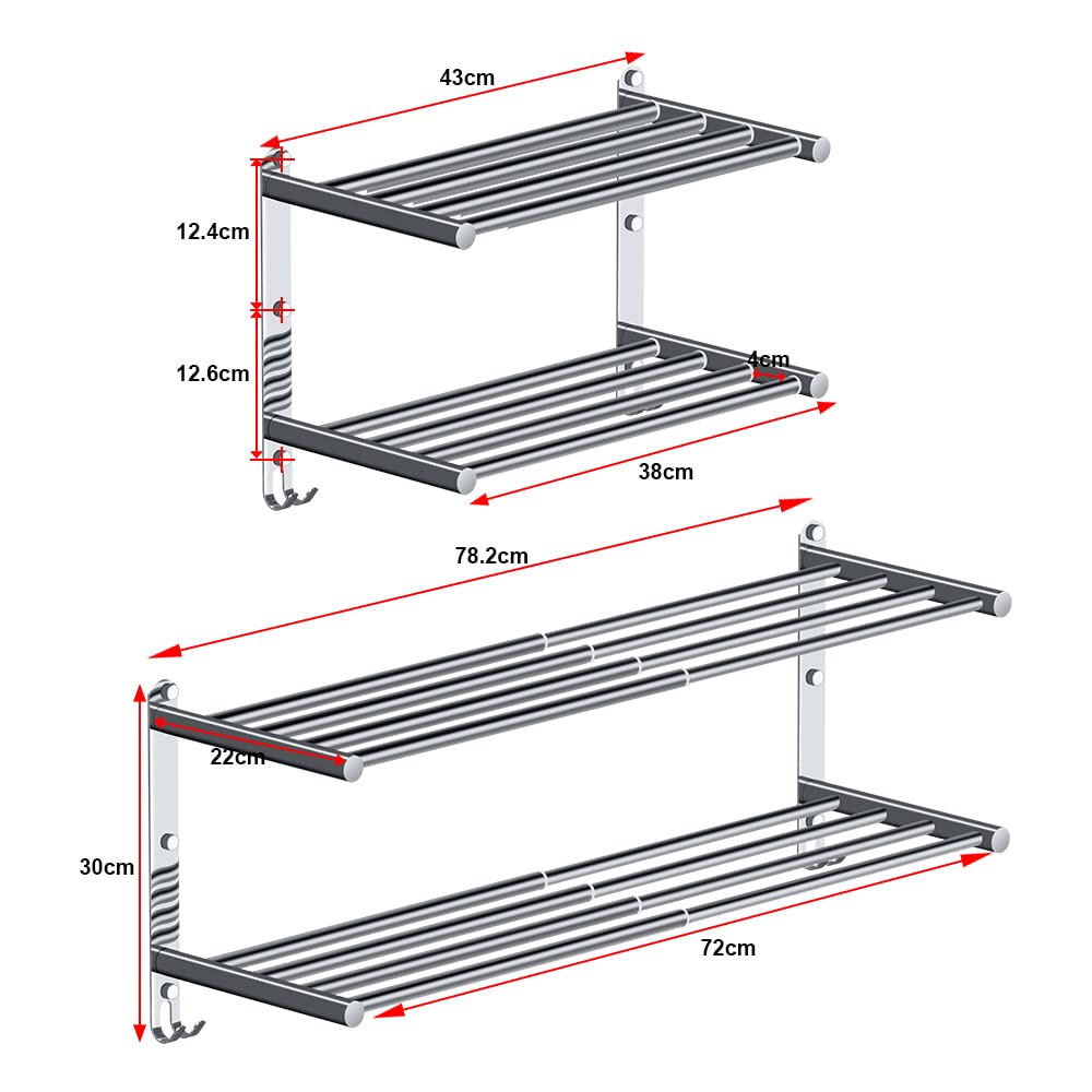 Portasciugamani Regolabile 43-78CM Porta Asciugamani Bagno Portasciugamani Muro Acciaio Inossidabile SUS304 Cromo Lucido