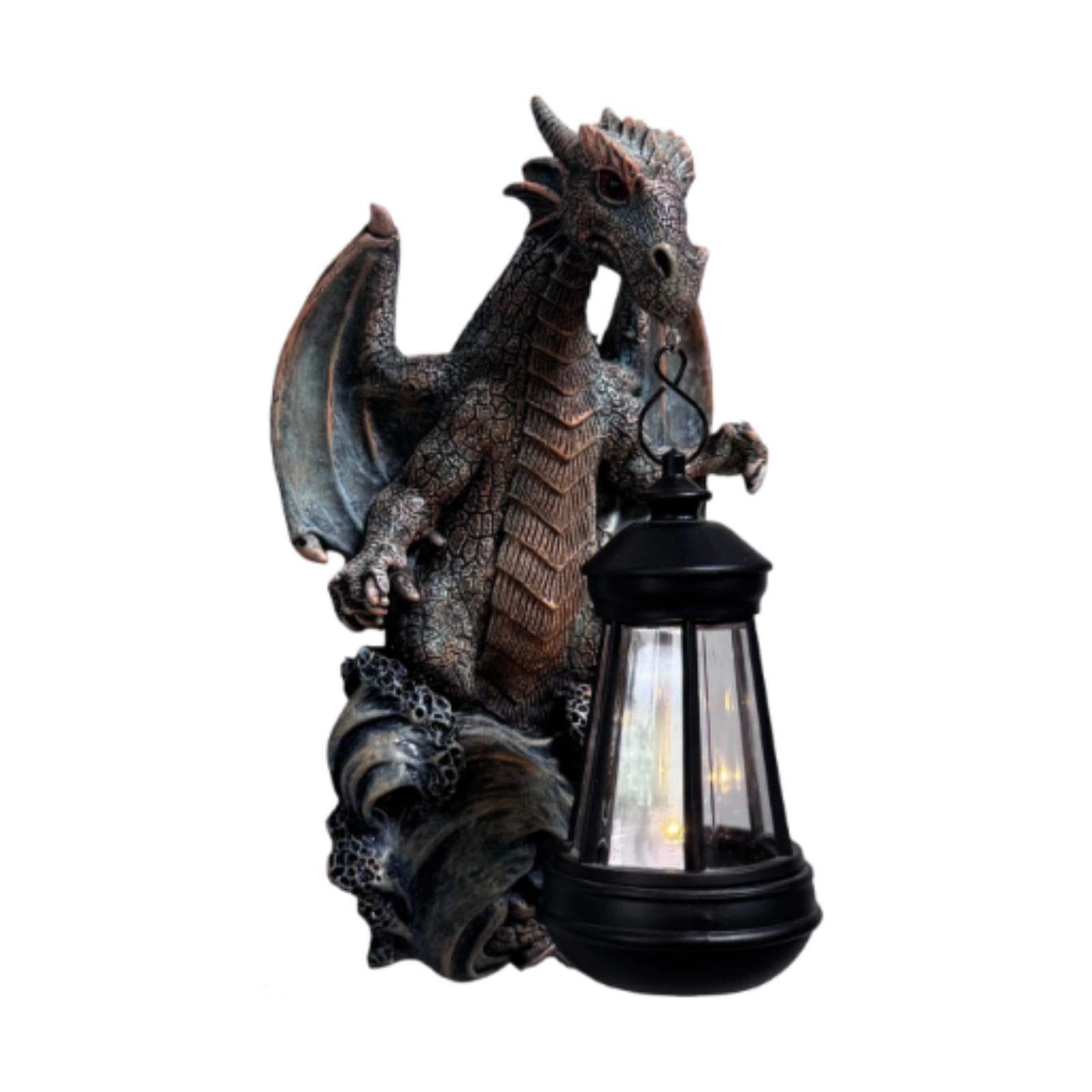 perfk Estatua de dragón de jardín con luz Solar, Adorno Decorativo para jardín, Regalo, Figura de dragón montada en la Pared, luz para Patio Exterior