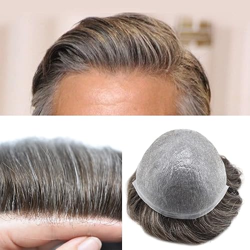 Toupee - Sistema de repuesto de piezas de cabello humano real, con bucle en V, línea capilar natural para hombres, unidad de cabello de piel