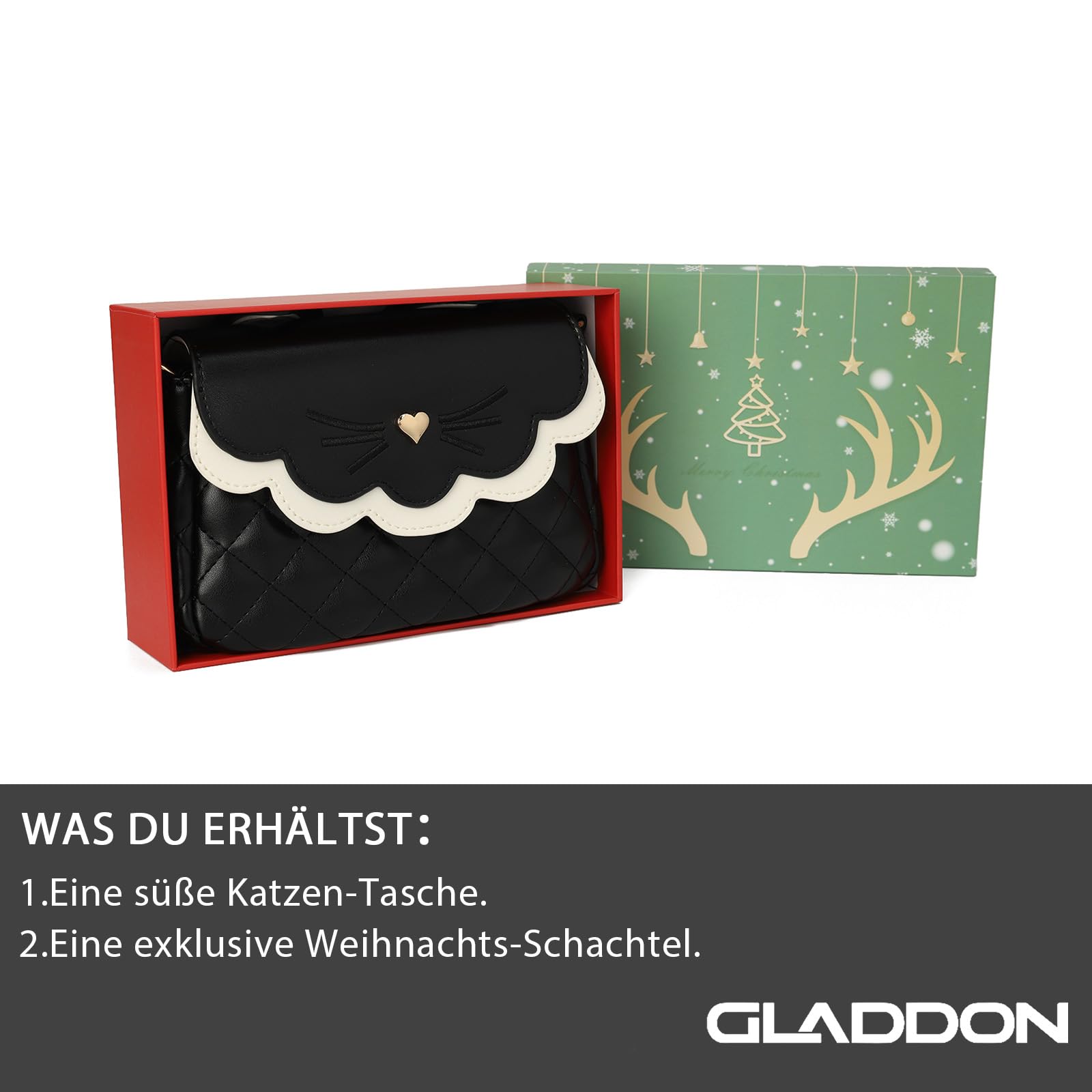 Gladdon Borsa a Tracolla per Ragazze Mini Borsa a Tracolla Borsa per orecchie di gatto Cute Princess Bag Borsa in pelle pura come regalo per ragazze, ragazzi e adolescenti Design originale(Nero)