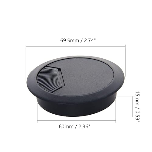 Miniatura 2 de Yinpecly 5 tapas organizadora de alambre de plástico negro con ojales de escritorio de 2-38 pulgadas2.362 in