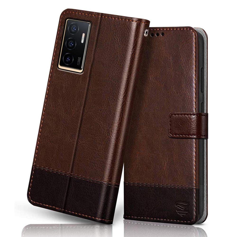 FLIPPED Vivo V23E 5G | Vivo Y75 4G Flip Back Cover Mobile Case Dual-Color Vegan Leather (Shock Proof | Hand Stitched Leather Finish | Card Pockets & Stand | Wallet Style Flip | Brown with Coffee) (B09VDJZDRM) Amazon Price History, Amazon Price Tracker