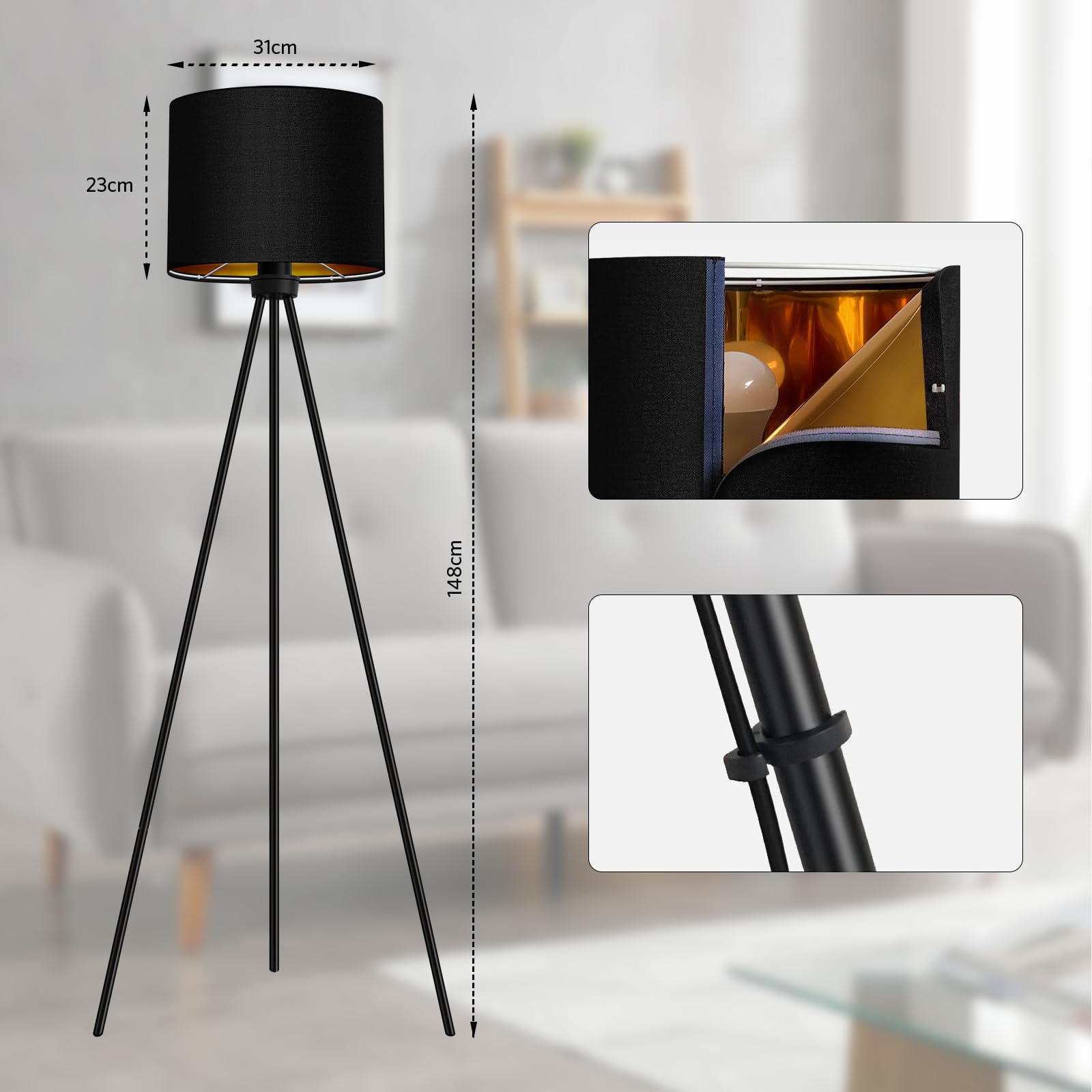 BBHome Stehlampe LED Dimmbar, Stehleuchte Moderne mit Dreibeinstativ aus Metall, Stehlampe Wohnzimmer für Wohnzimmer, Schlafzimmer, Arbeitszimmer, Büro