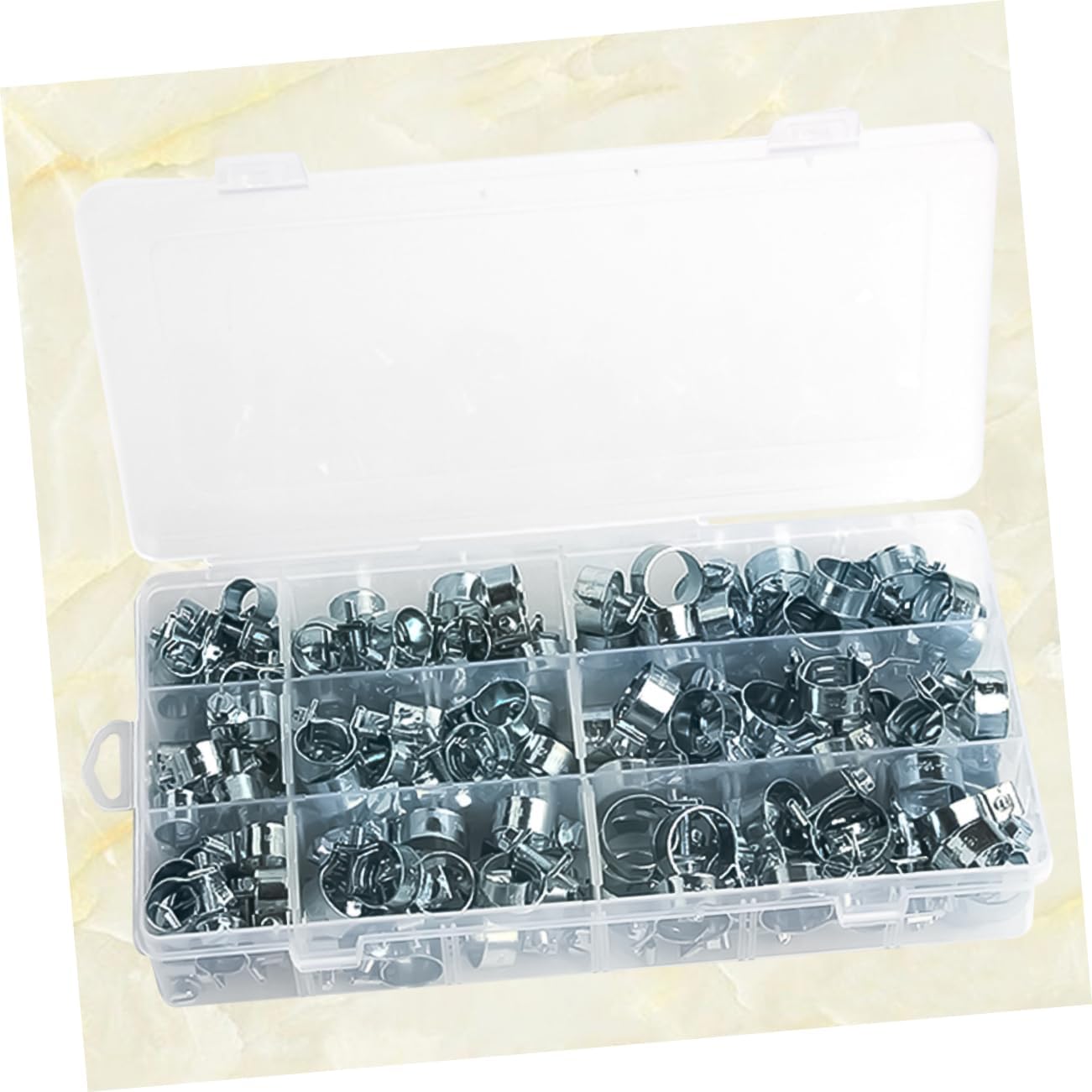135pcs Metal Hose Clamp Set Zinc Plated Mini Spring Buckle Water Clamps for Lines Air Hoses and More and Versatile Fasteners Silver