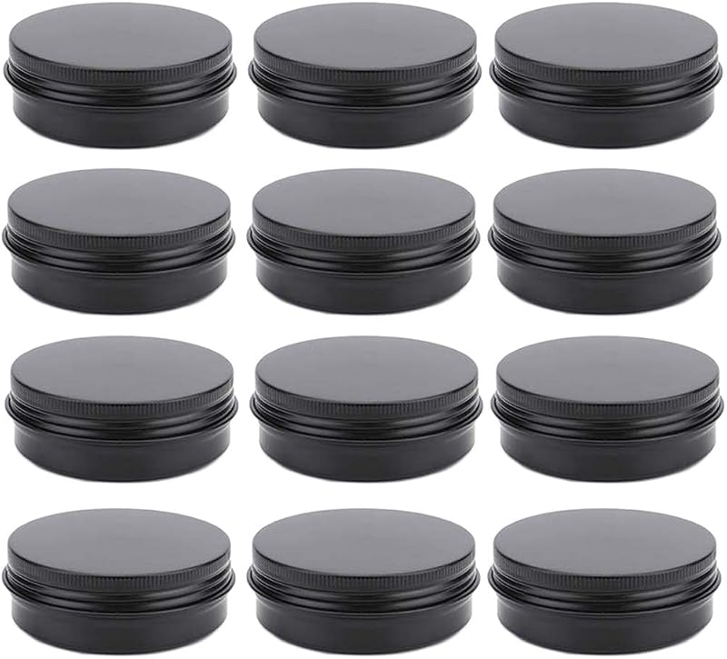OJYUDD 12 potes redondos recarregáveis de alumínio preto com tampa de rosca, 60 mL