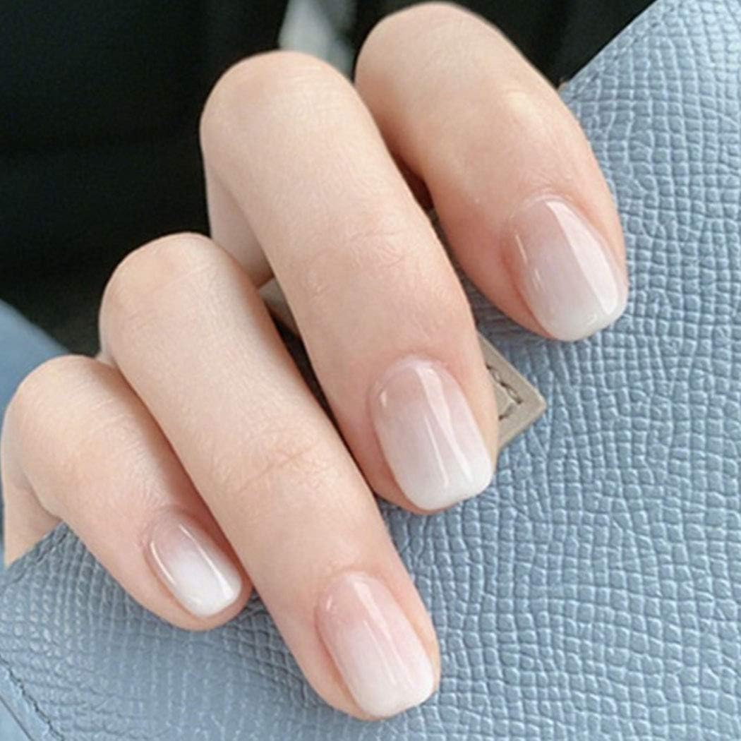 Square Press on Nails Short Fake Nails Acrylic False Nails Full Cover Nails for Women and Girls (24Pcs) (White)