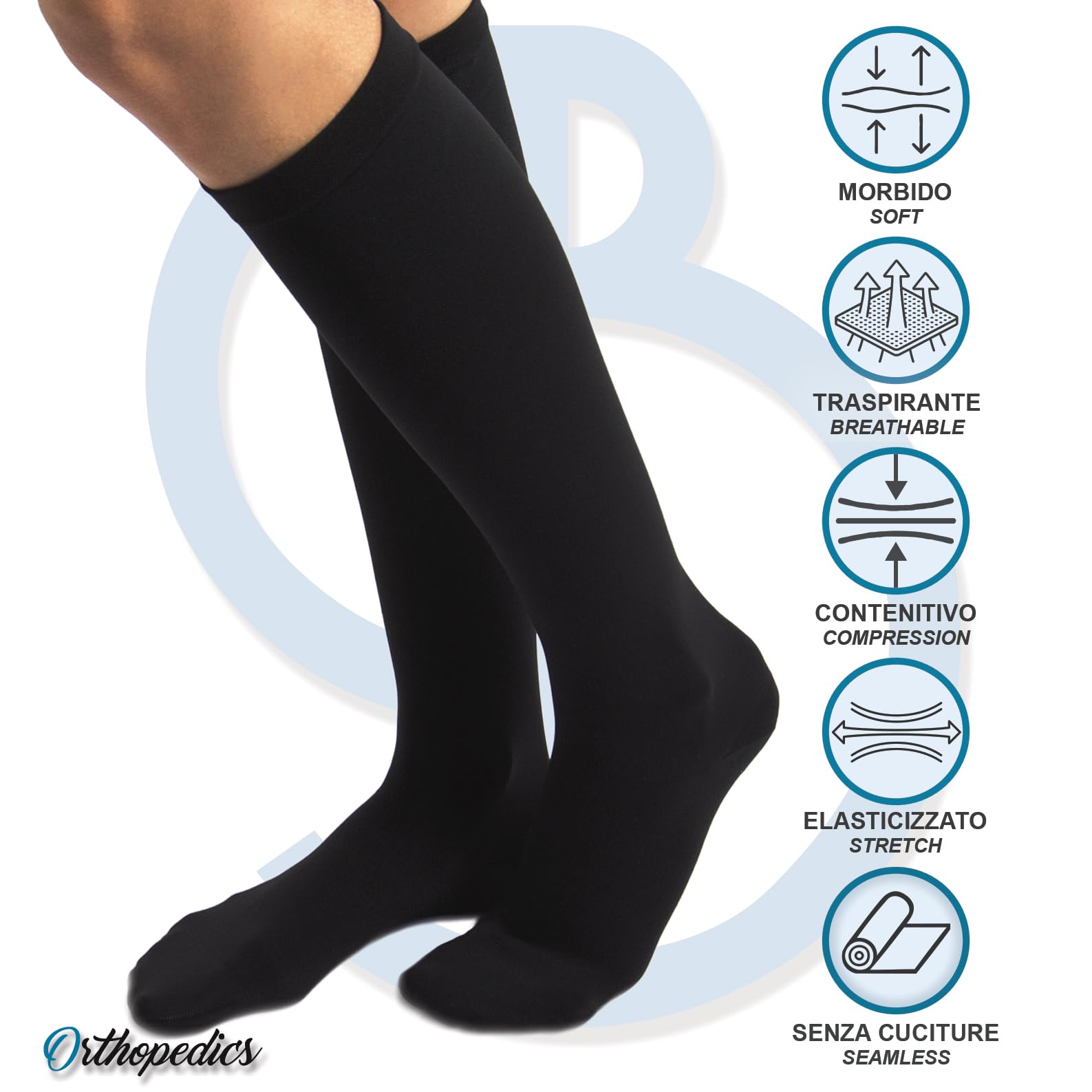 Beman 401C - Gambaletti Medicali K1 Classe 1, Compressione Graduata 15-21 mmHg, Punta Chiusa Unisex, Tallone Rinforzato e Cuciture Piatte, Elastici Resistenti