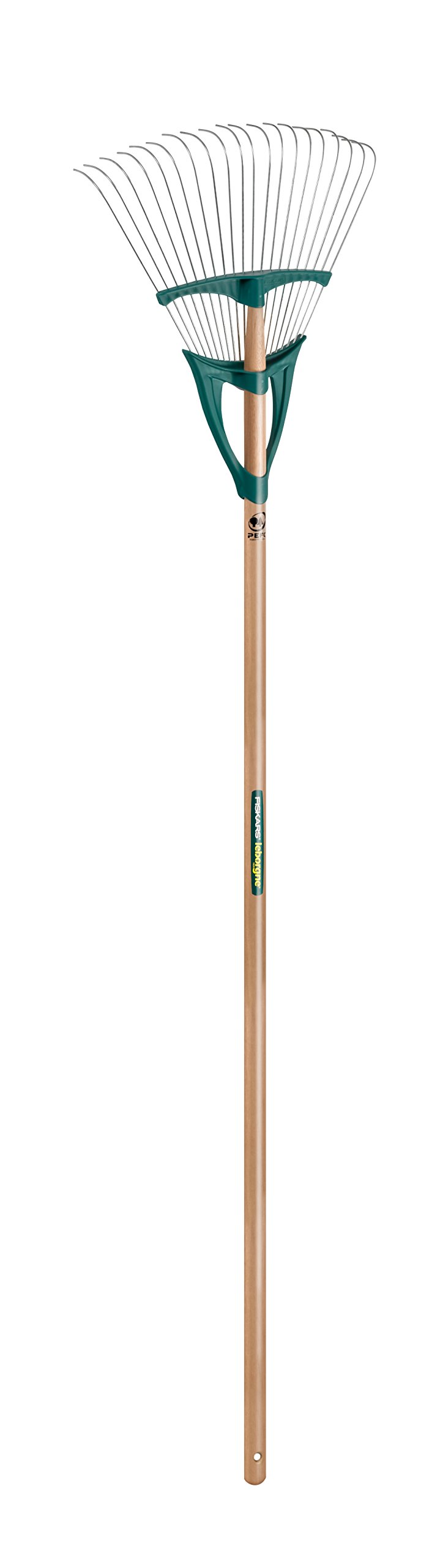 Leborgne, Balai à Gazon Xfil Émousseur 20 dents, Duopro, Manche Bois Certifié PEFC 100% 150 cm, Fixation de la monture polymère en 3 points, Monture en V
