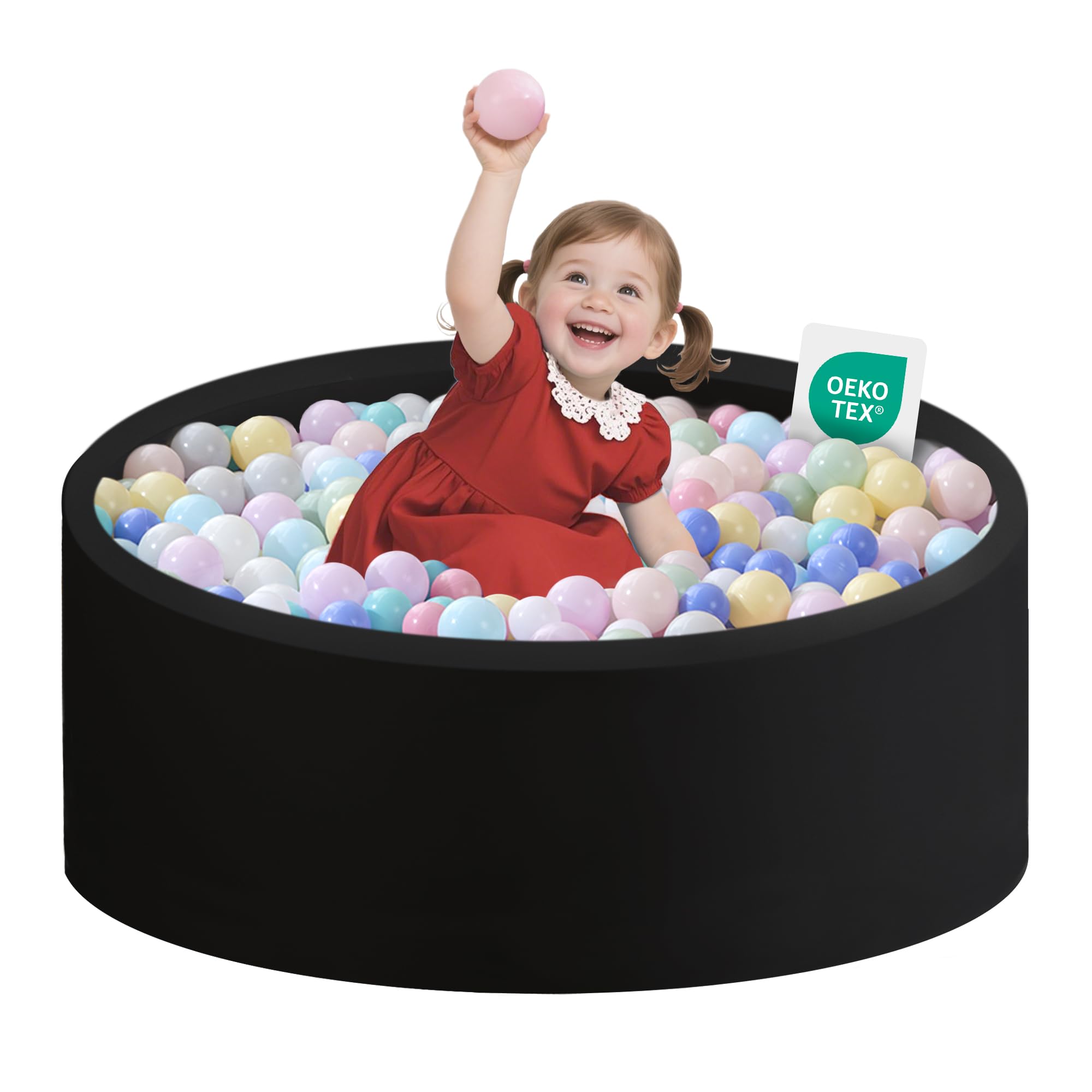 Zedachica Ball Pit for Toddlers 1-3 Memory Foam Ball Pits 35.4''x11.81'' Baby Ball Pit Indoor and Outdoor Game Round Play Ball Pool For Children for Girls and Boys (Black, NO Balls)