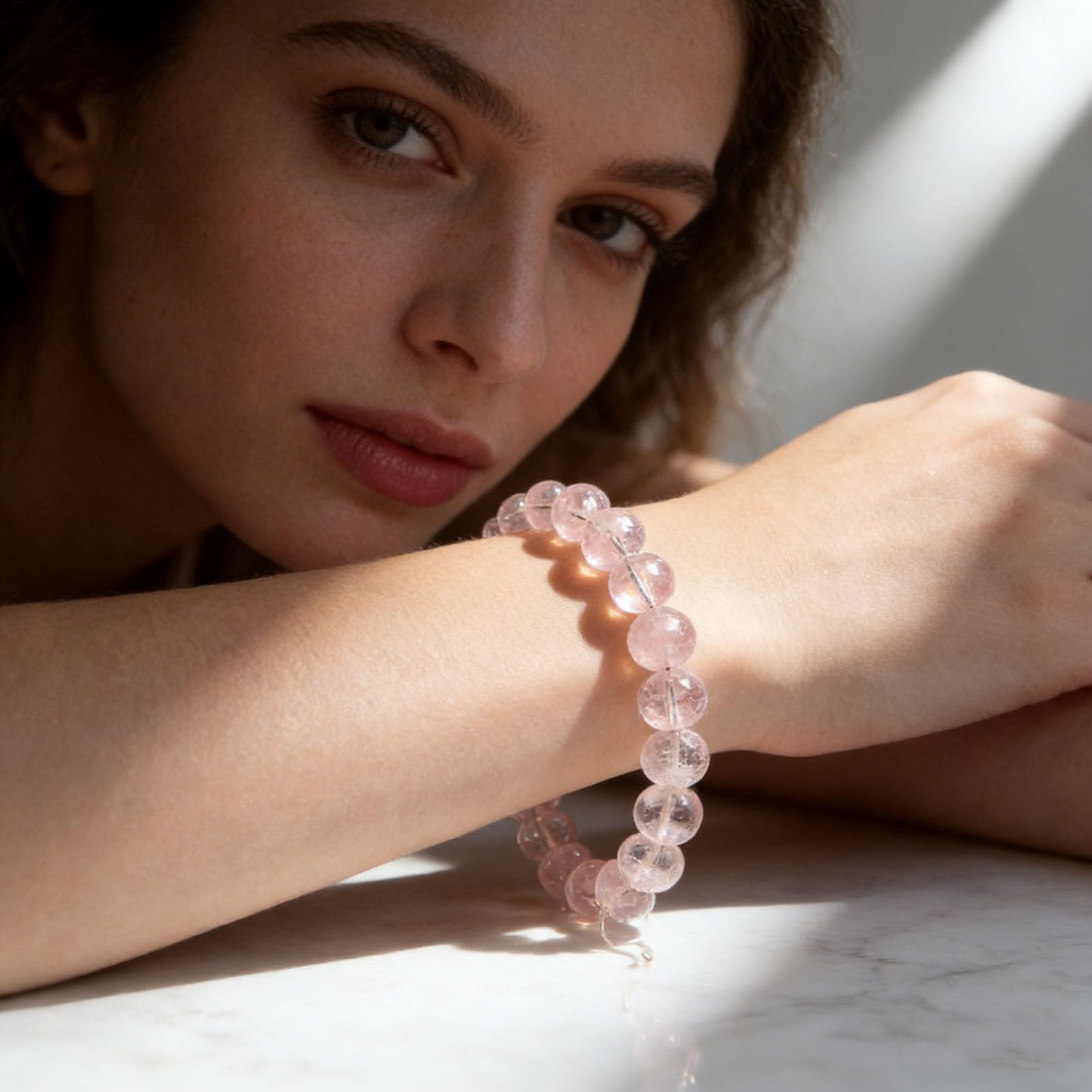 Pulsera elástica de Piedras Preciosas de Cuarzo Fantasma Rosa Natural, Pulsera Hecha a Mano de Cuarzo Rosa, para Amor, energía Positiva, meditación Unisex, Yoga para Equilibrio,7a,8MM