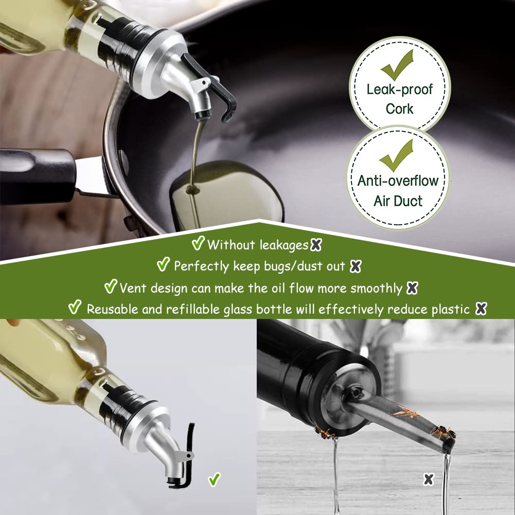 Distributeur D'huile D'olive,Bouteille D'huile D'olive,Bouteille De Vinaigre ,Bouteille D'huile En Verre Sans Plomb,500 Ml, Entonnoir, Brosse Et 4 Autocollants (2 Pièces