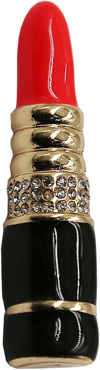 Westree Brooch Antique Golden Clear Crystal Red Lipstick Cosmetics Trendy Enamel Brooch Pin