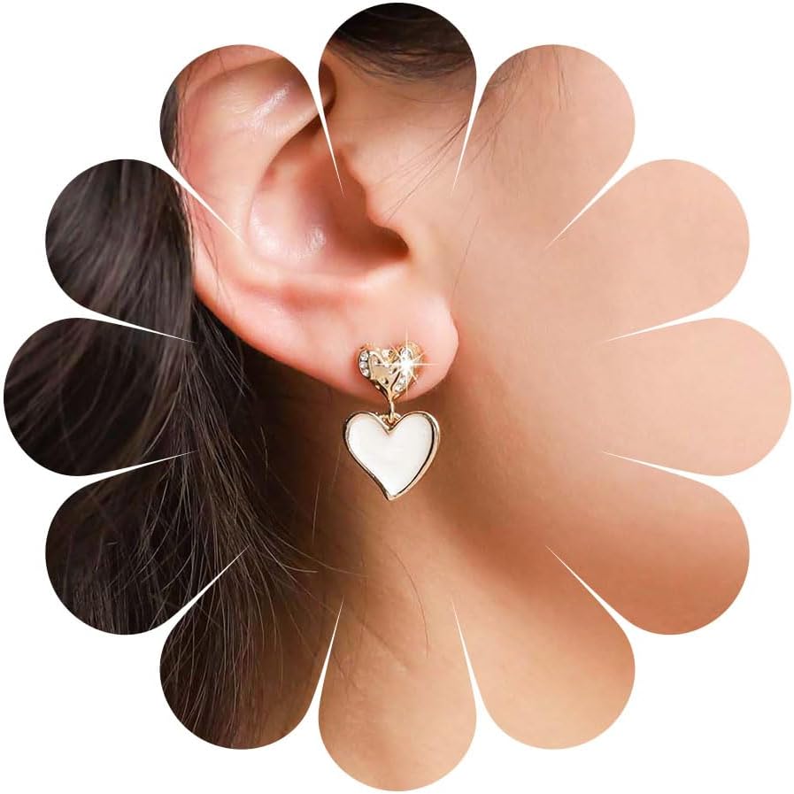 Andelaisi Boho Crystal Heart Stud Earrings Vintage Resin Heart Dangle Earrings Gold Love Heart Earrings CZ Heart Drop Earrings Jewelry for Women
