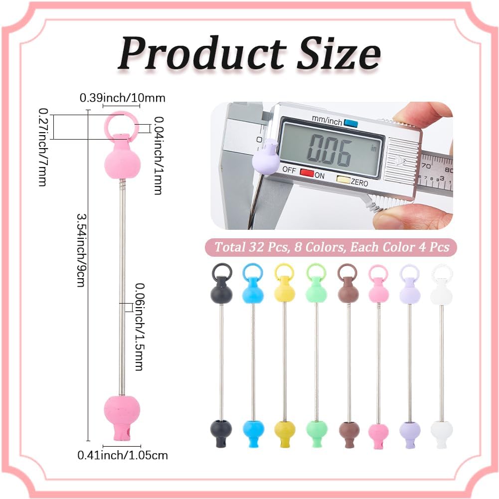 CRASPIRE 32Pcs 8 Colors Beadable Keychain Bar Plastic DIY Focal Bead with Metal Key Chain Bar Charms Detachable Beaded Key Chain Pendant Accessories for Crafts Jewelry Making Gift Supplies Kit image 2