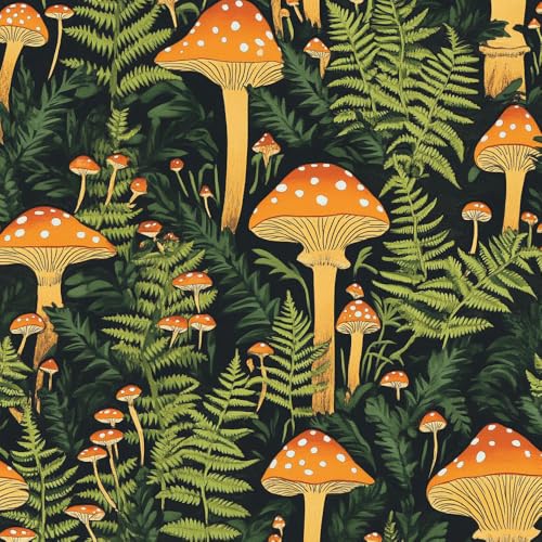 Papel pintado autoadhesivo Bosque de hongos bohemio plantas de color verde anaranjado Papel tapiz adhesivo para sala de estar dormitorio papel tapiz art déco impermeable papel tapiz de vinilo con rev