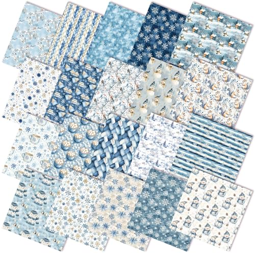 HunnmingRe 20 Pcs 10''x10'' Blue Winter Quilting Fabric Square Woodland