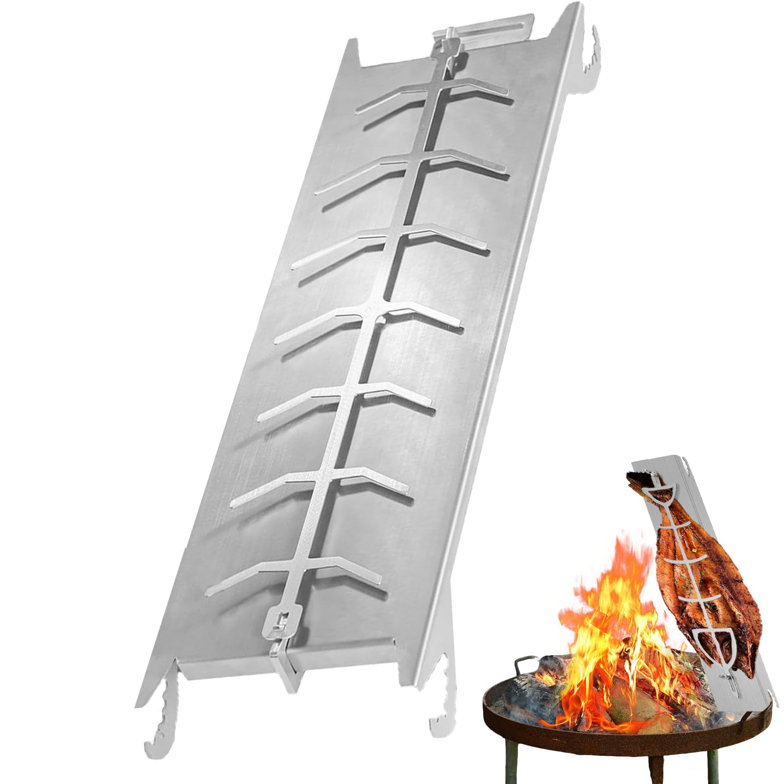 edelstahl flammlachshalter,Flammlachsbrett Edelstahl,flammlachsbrett Edelstahl Für Feuerschale,flammlachsbret Edelstahl52 X 11.5 Cm,180° Drehbar & 5 Rutschfeste Kippwinkel,Lachsbretter Zum Grillen-A