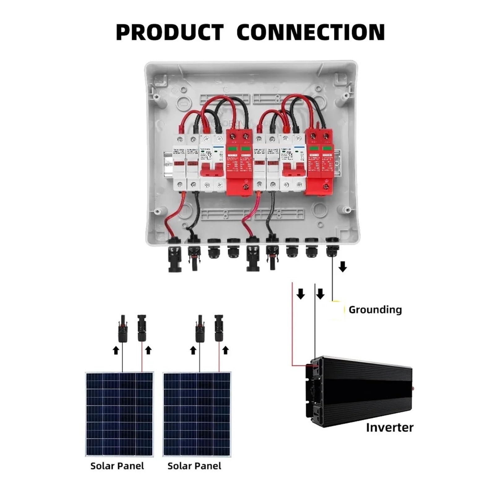 Quadro combinatore fotovoltaico solare FV Protezione da sovratensioni e fulmini 2 stringhe di ingresso uscita DC 600 V Fusibile MCB SPD leisurely(25A DC MCB)