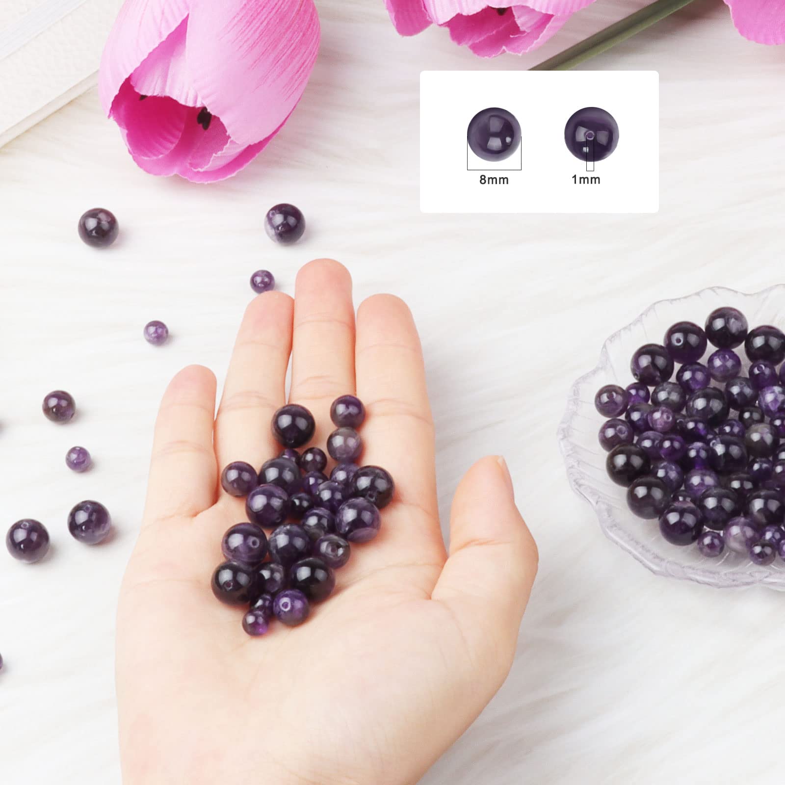8mm Round Amethyst Deep Purple Gemstone Beads - Image 4
