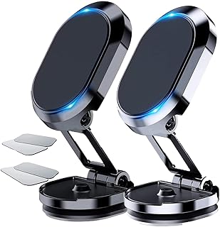 Alloy Folding Magnetic Phone Holder for Car,2 Pack Magnetic Car Phone Holder for Car 360°,Rotation Magnetic Cell Phone Holder Dashboard Car Mount for All Phone (Black+Silver)