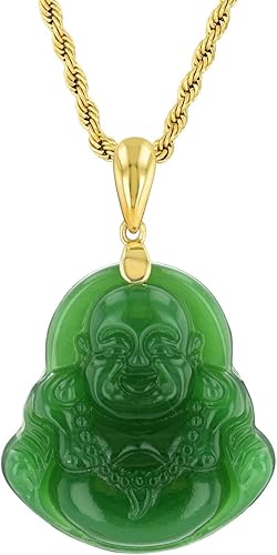 Miniatura 2 de Colgante de jade verde para hombre y mujer, diseño de Buda de jade feliz, estatua de Buda sonriente
