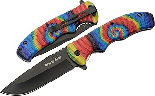 SZCO Supplies 8.5â€ Red/Blue Spiral Tie Dye Liner Lock Assisted open EDC Folding Knife, Multi-Color (300558-C)
