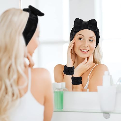 Miniatura 3 de Hanaive Diademas para mujeres para lavar la cara, diadema de spa y muñequeras, diadema de maquillaje para lavar la cara, banda para la cabeza de