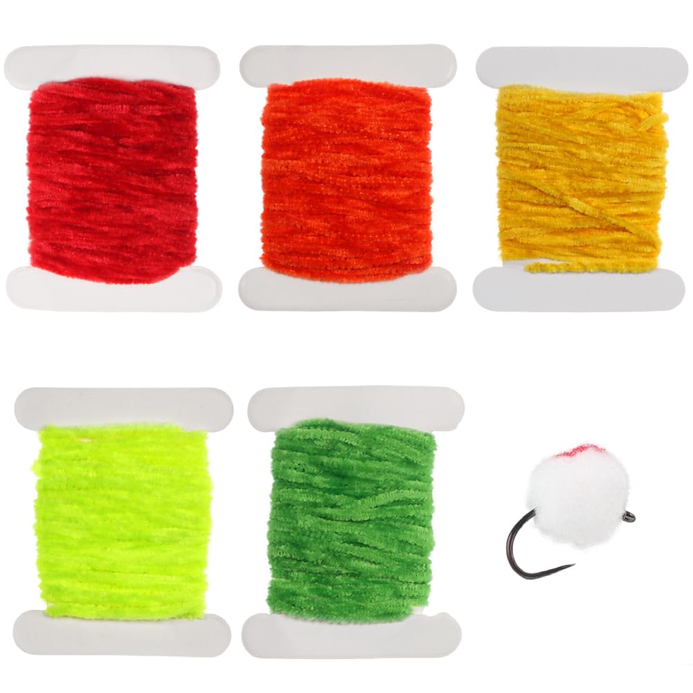 GORGECRAFT 25m Fil de Polyester Flottant 5 Couleurs Matériau de Reliure Flash pour Montage de Mouches Fibres Synthétiques Fil à Œufs Soie Glacée Ailes Corps de Nymphe Fibres Synthétiques Mouches