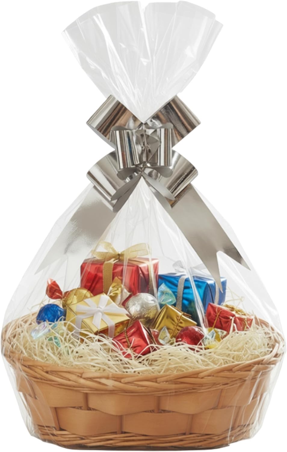 H-Line Make Your Own Hamper Kit, Large Natural Oval Wicker Gift Basket Set With Cellophane Wrap, Wood Shred & Bow, Hamper Basket, Decorative Empty Gift Basket For Easter, Newborn&Birthday Gift Hamper